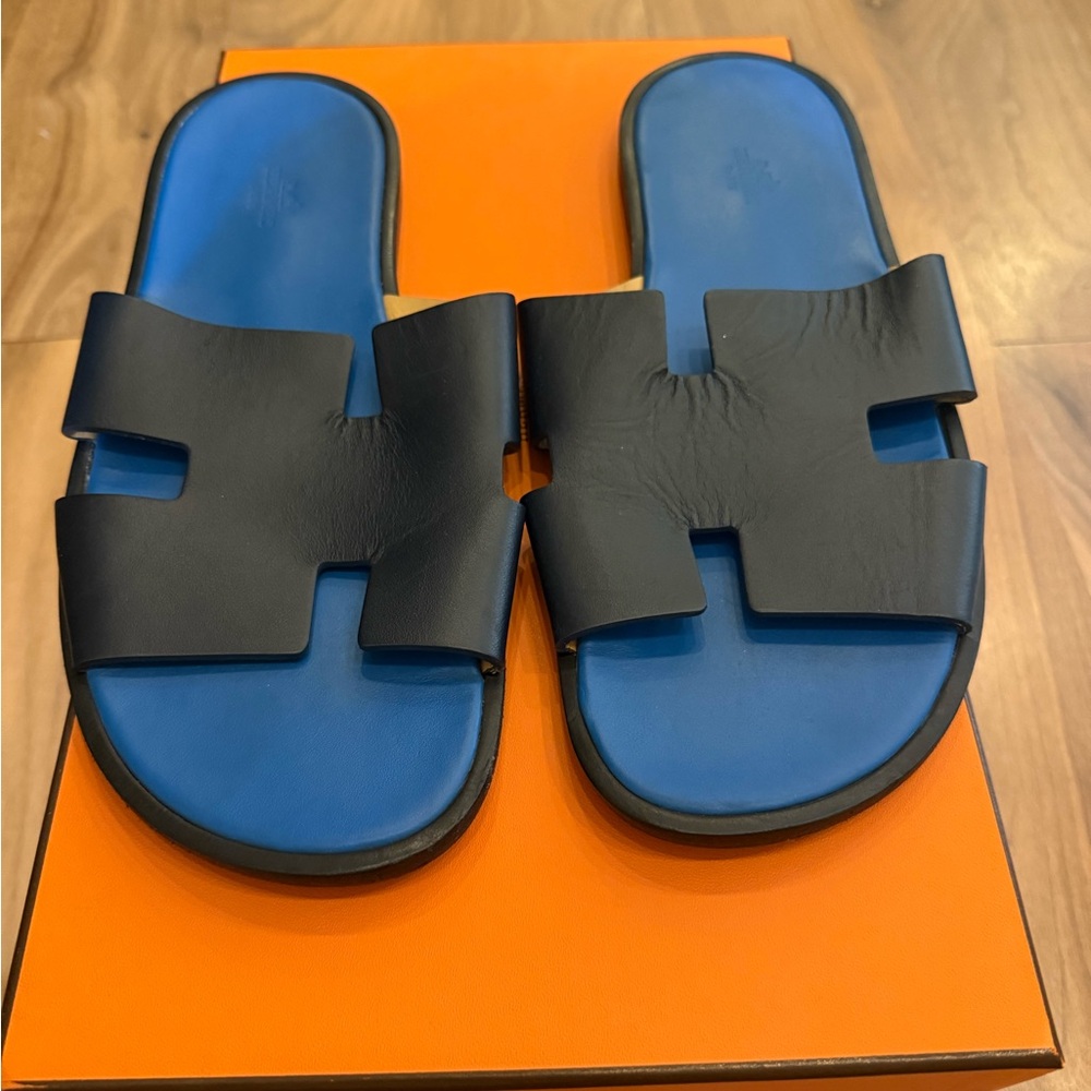 Black and Blue Slide Sandals